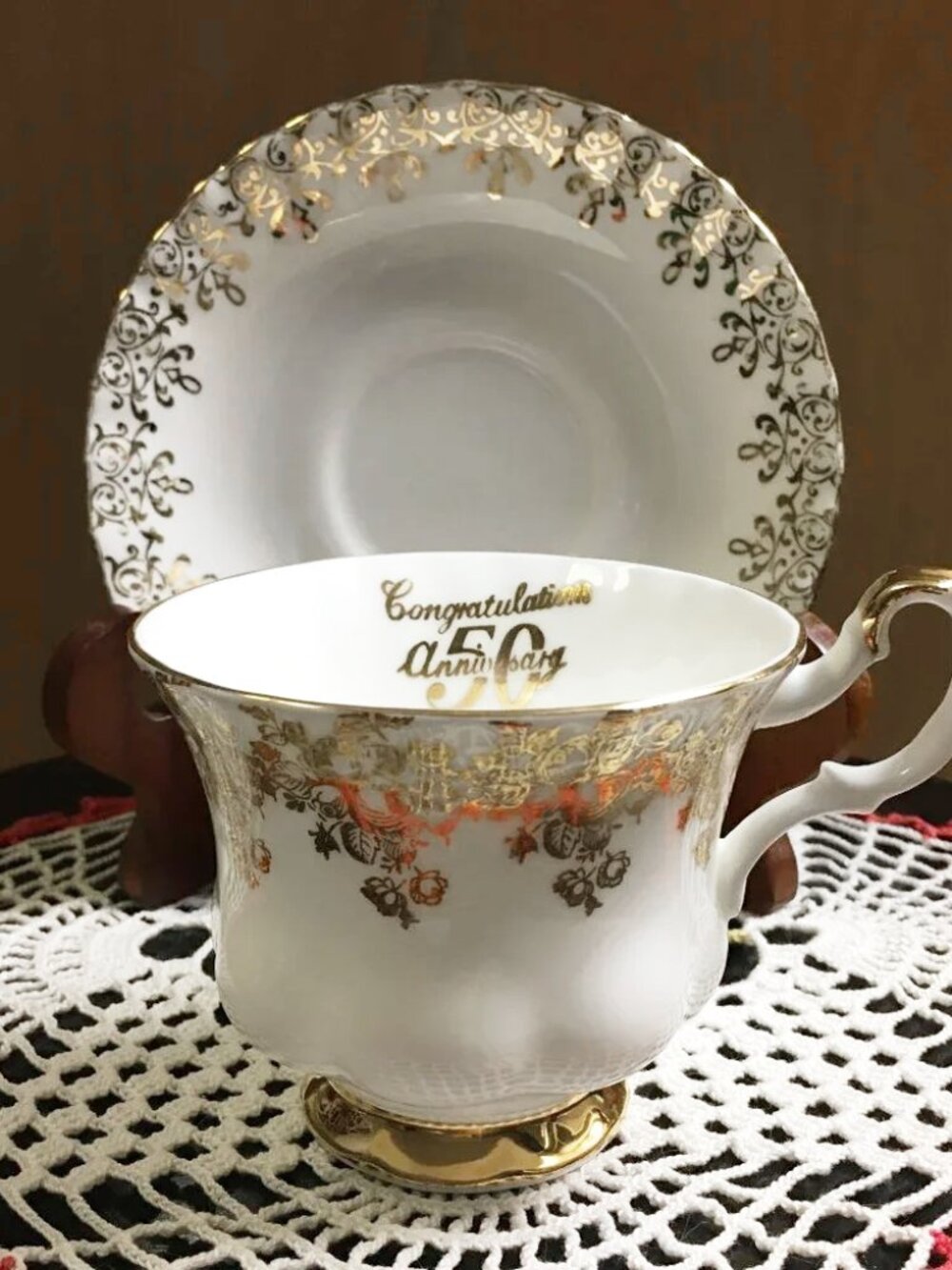 Royal Albert England 50th Anniversary Gold Filigree Teacup Saucer Regencycore